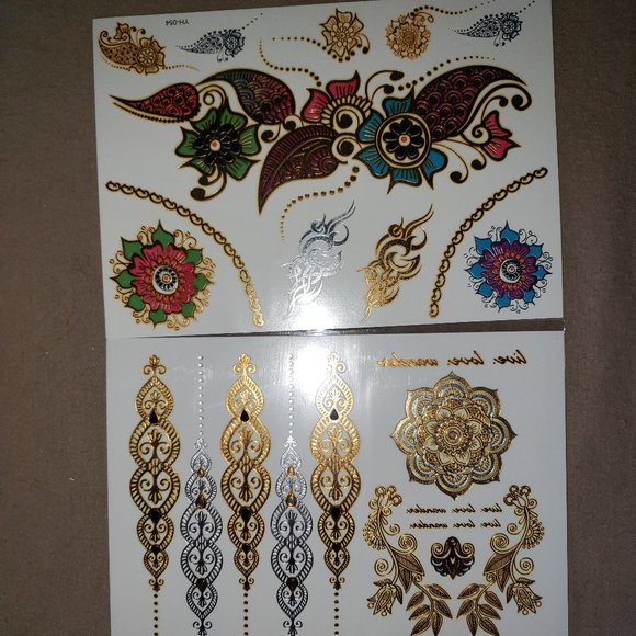 3 sheets Golden Silver Temporary Tattoo - Picture 4 of 16